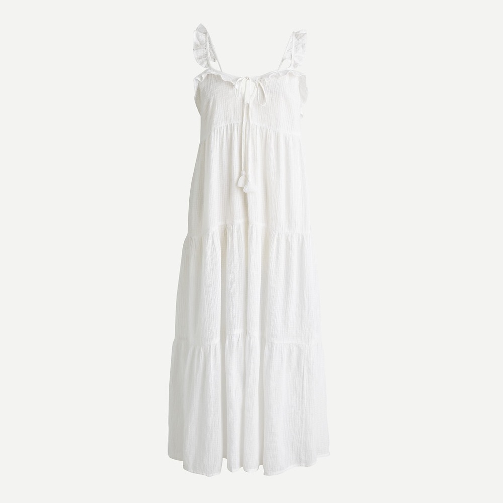 J. Crew White Maxi Tiered Ruffle-Strap Sundress